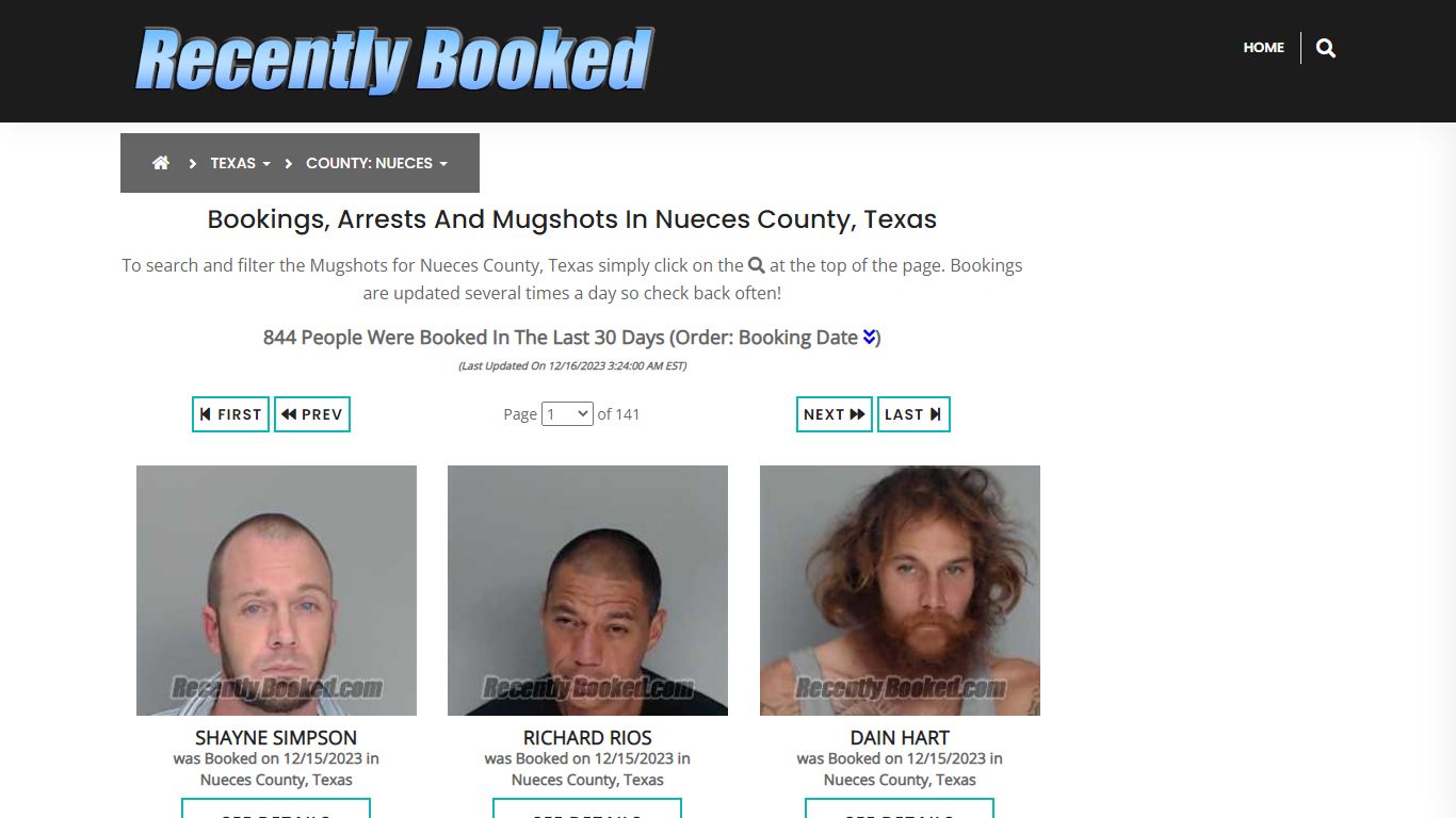 Recent bookings, Arrests, Mugshots in Nueces County, Texas